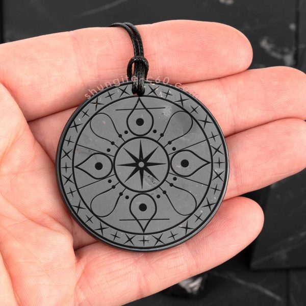 shungite pendant mandala protection engraved