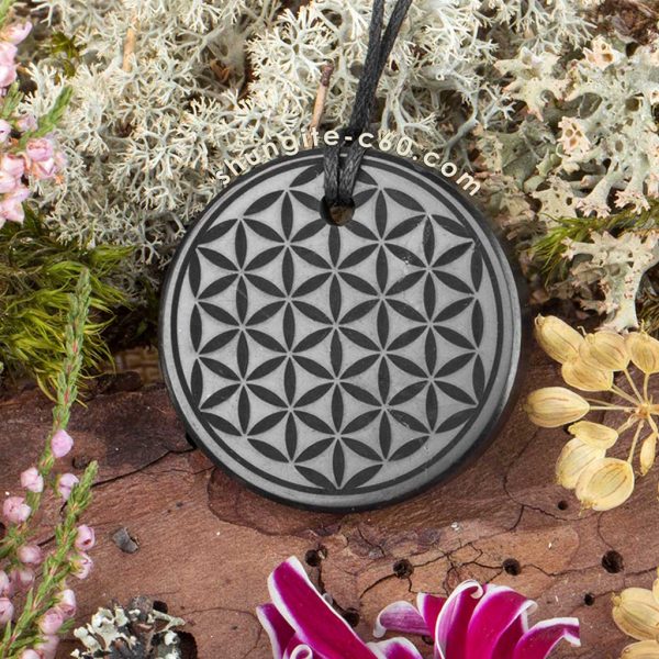 shungite flower of life pendant engraved necklace