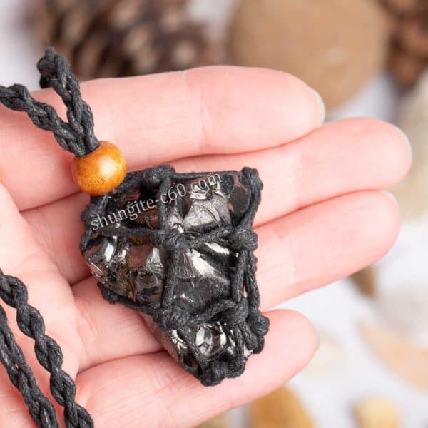 Silver Stone Necklace of shungite large size
