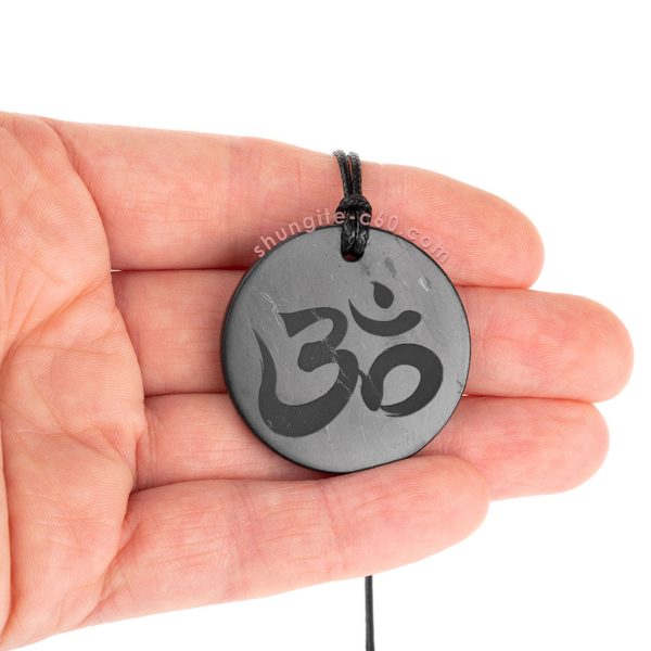 shungite pendant engraved 35 mm symbol Om