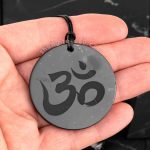 shungite pendant engraved 45mm, symbol Om