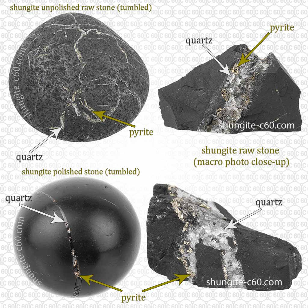 Raw shungite stones with surface polished and unpolished