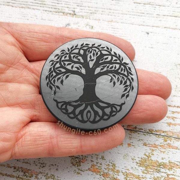 shungite engraved tree of life circle size 5 cm