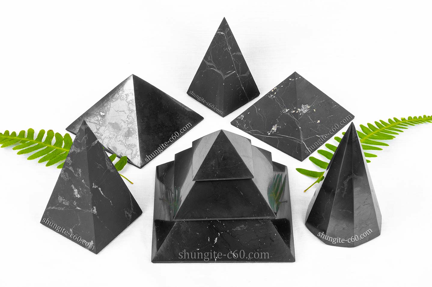 different Shungite stone pyramids