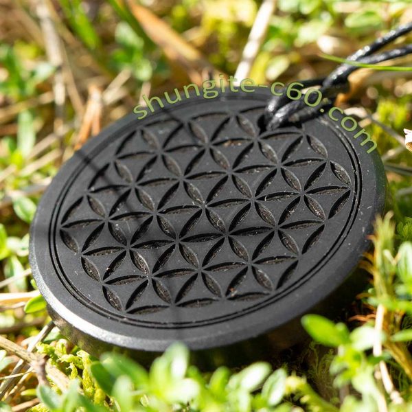 shungite pendant engraved deep flower of life