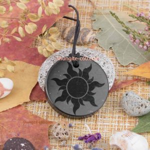 engraved shungite pendant necklace sun