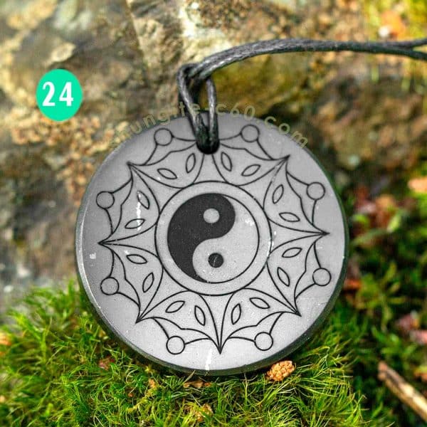 shungite pendant engraved Yin and Yang сreation and unity