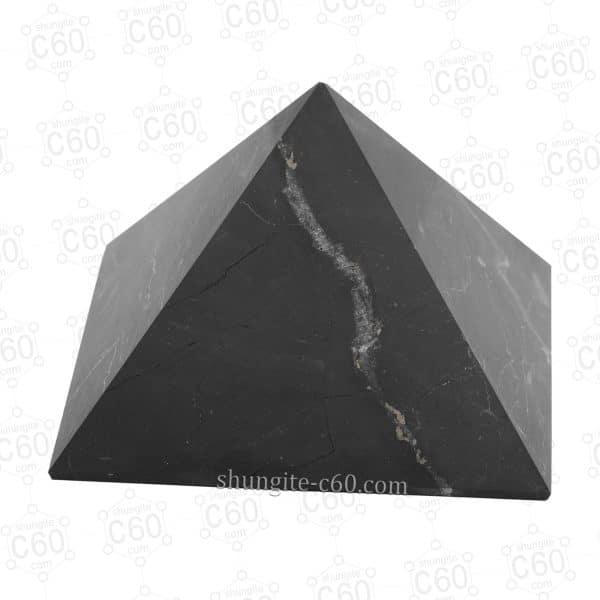 elite shungite pyramid front view quartz veins