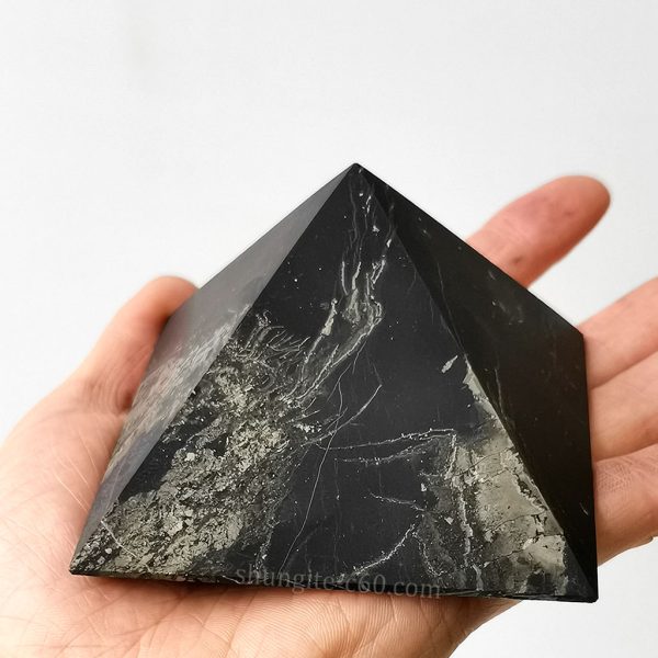 shungite pyramid with pyrite