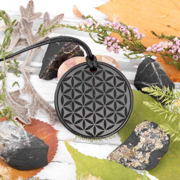 shungite Flower of Life pendant crystal necklace