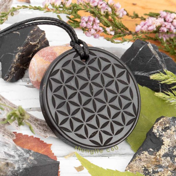 shungite flower of life pendant black