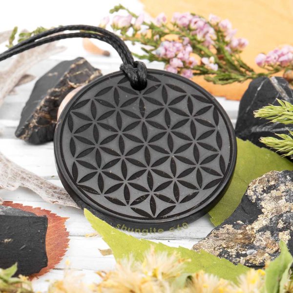 shungite flower of life pendant black stone