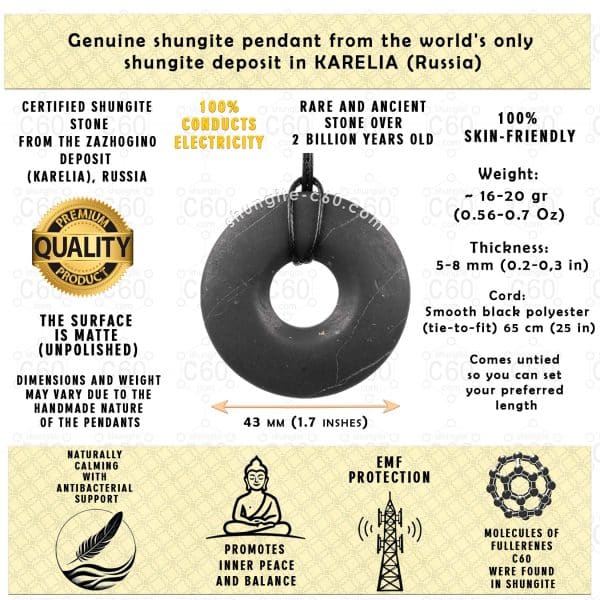 dimensions of shungite pendant open circle donut