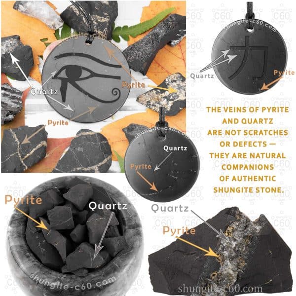 shungite stone pendant with pyrite and quartz inclusions